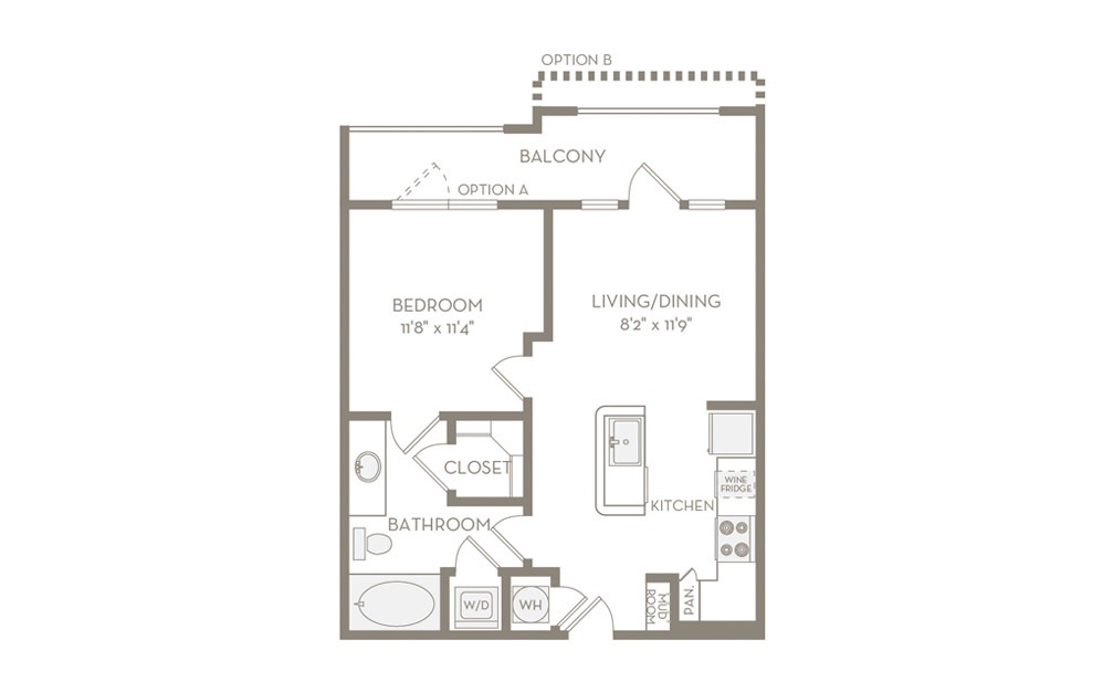 A1 - 1 bedroom floorplan layout with 1 bath and 600 square feet. (Image 2)
