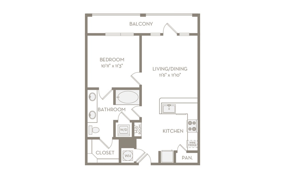 A2 - 1 bedroom floorplan layout with 1 bath and 664 square feet. (Image 2)