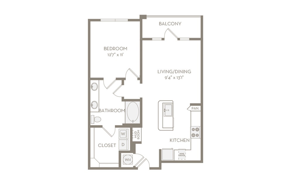 A3 - 1 bedroom floorplan layout with 1 bath and 756 square feet. (Image 2)