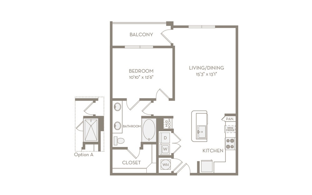 A4 - 1 bedroom floorplan layout with 1 bath and 782 square feet.