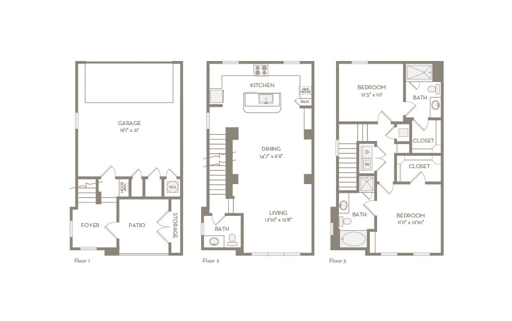 TH2 - 2 bedroom floorplan layout with 2.5 baths and 1499 square feet.