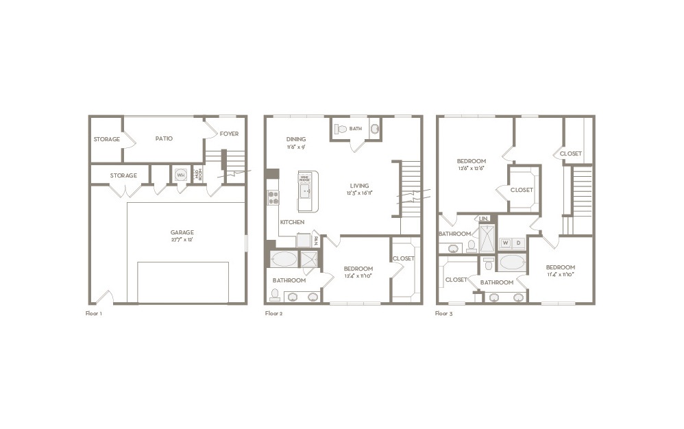 TH4 - 3 bedroom floorplan layout with 3.5 baths and 1848 square feet. (Image 2)